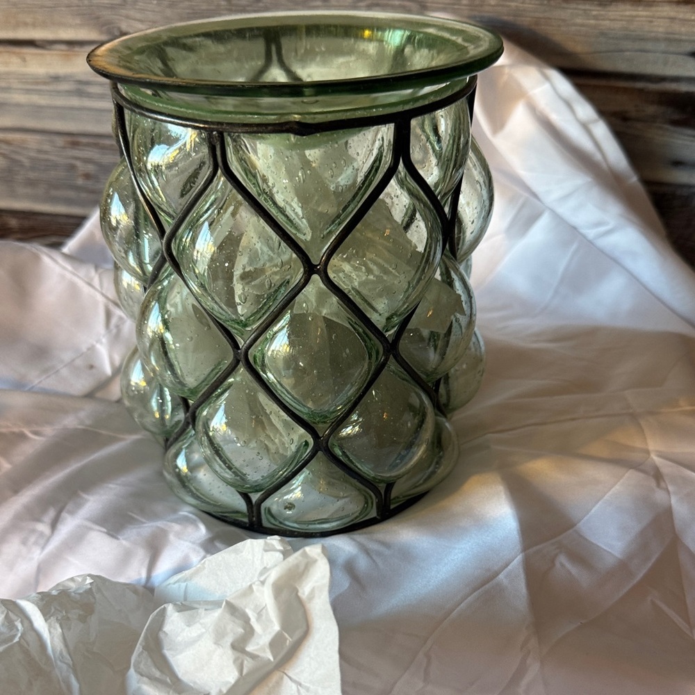 Elegant Green Glass Candle Holder